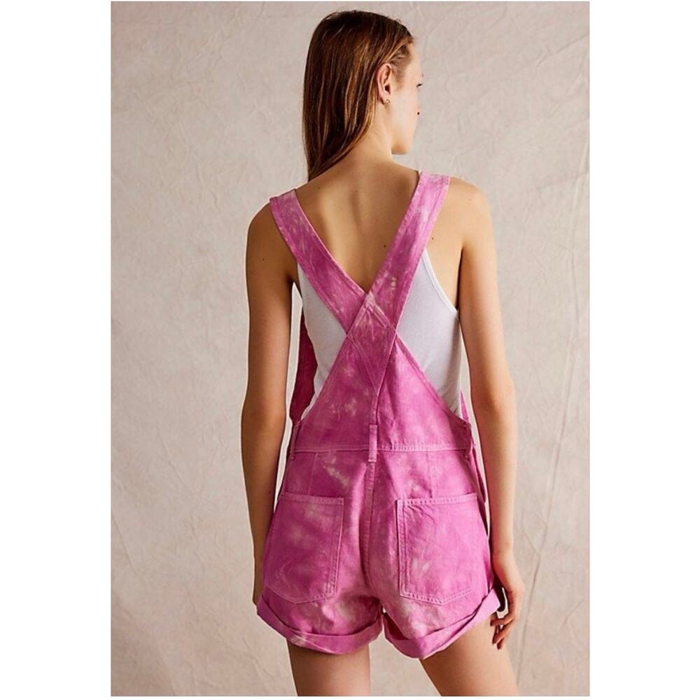We The Free Ziggy Acid Wash Pink Shortalls Denim Overalls Small - Picture 2 of 4